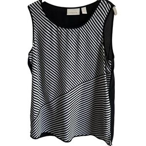 Chicos Tank Woman's 1 Sleeveless Striped White Round Neck Blouse Top Tank‎